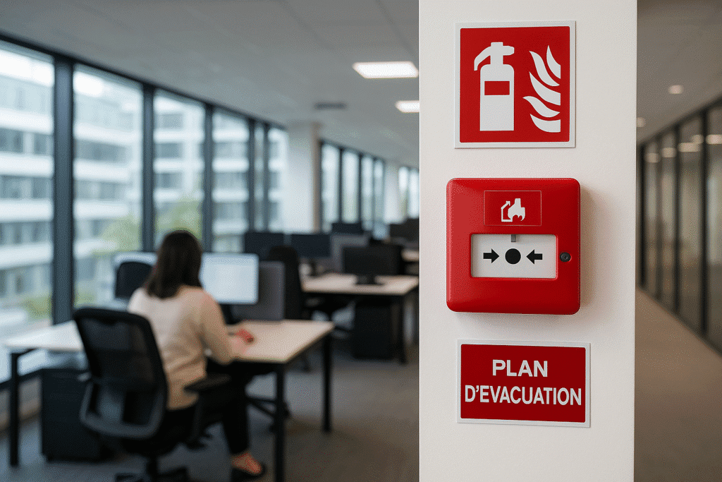 Vérification d’un BAES en couloir de bureaux par Hexia
