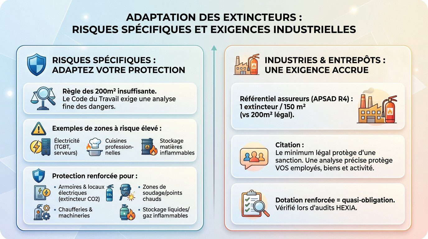 Schéma explicatif pour adapter le nombre d'extincteurs aux risques spécifiques