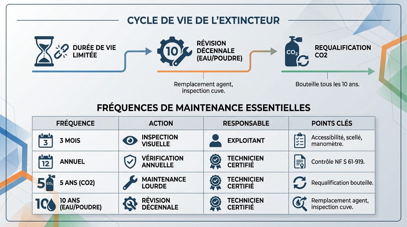 Maintenance extincteur Lyon : obligations et tarifs 2025 2 Schéma explicatif du cycle de vie et des étapes de maintenance des extincteurs