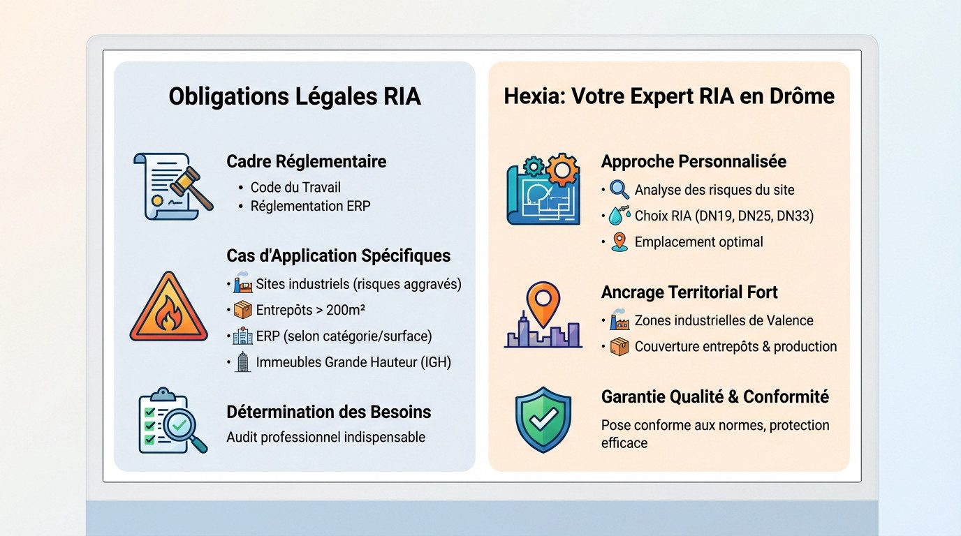 RIA Valence : installation et maintenance incendie 2 Technicien vérifiant la conformité d'un RIA dans un entrepôt à Valence