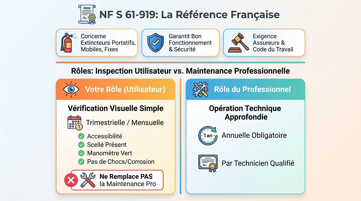 Schéma explicatif des différences entre inspection utilisateur et maintenance professionnelle selon la norme NF S 61-919