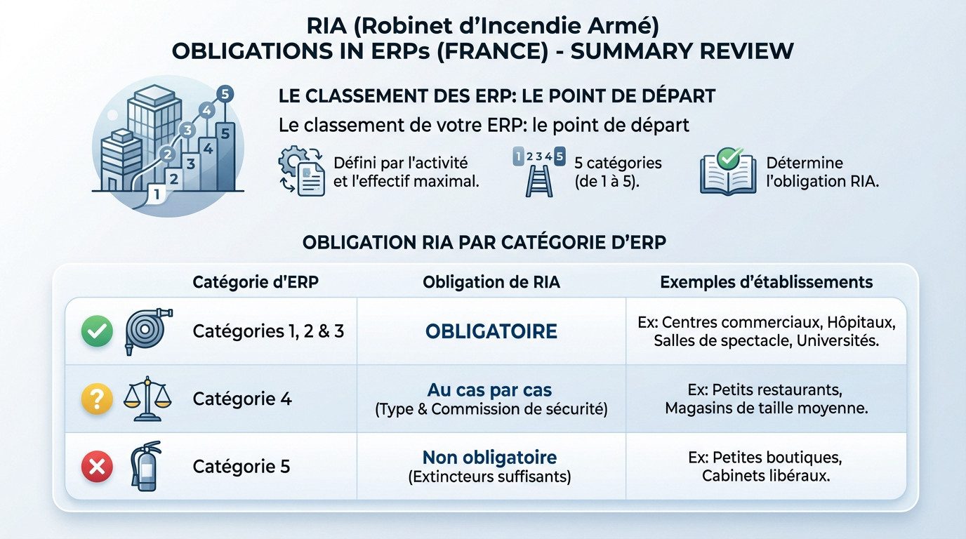 Tableau de synthèse des obligations d'installation de RIA en ERP selon la catégorie