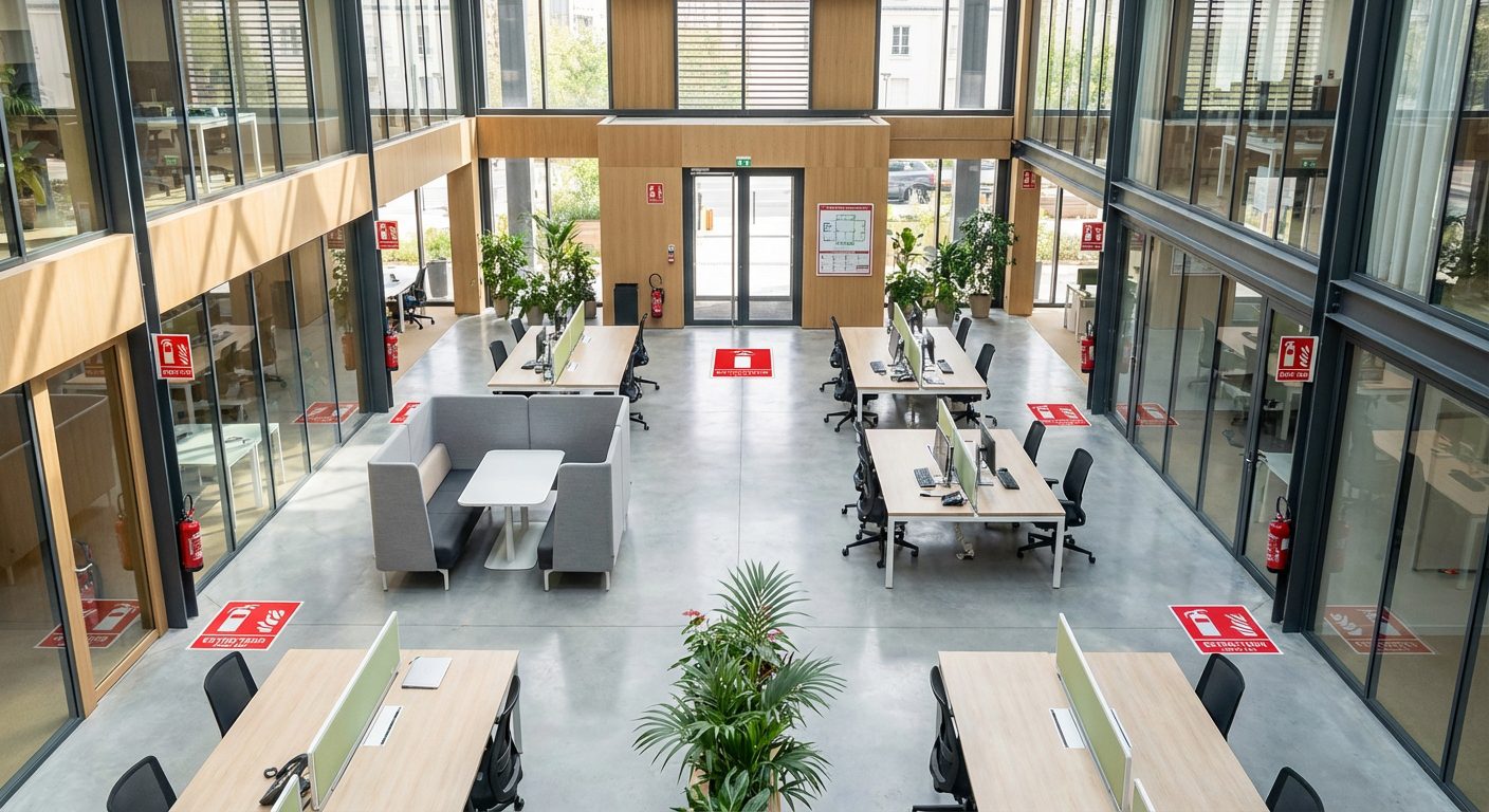 Plan implantation extincteurs dans bureau open space