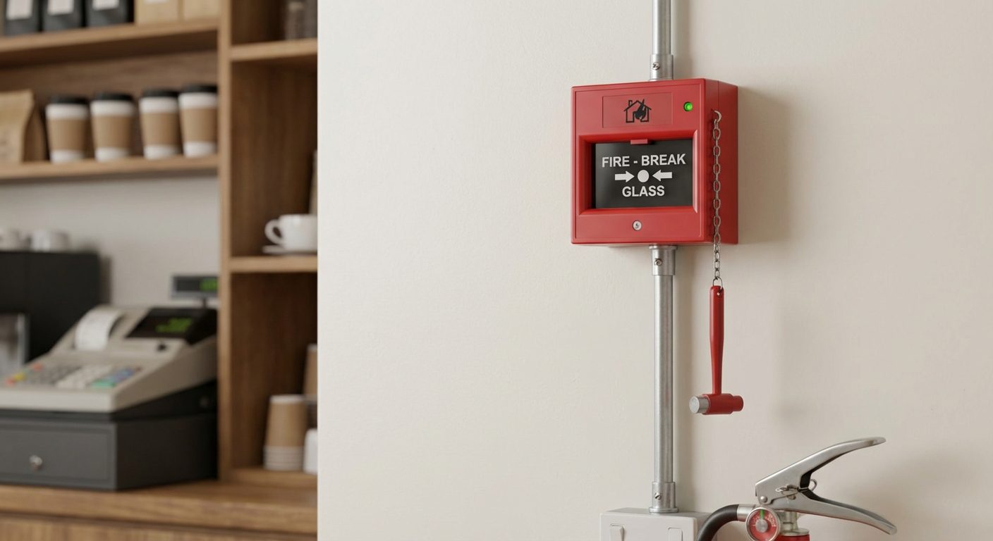 Déclencheur manuel d'alarme incendie type 4 dans un petit commerce