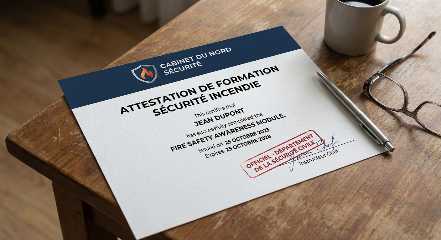 attestation formation securite incendie document tampon signature