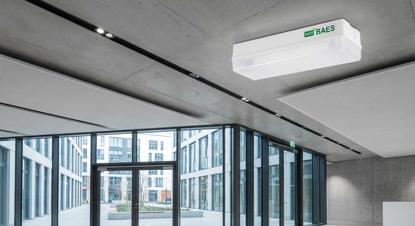 bloc autonome d éclairage de sécurité installé en ERP, intervention Hexia Sécurité à Lyon — visuel : sati baes bloc