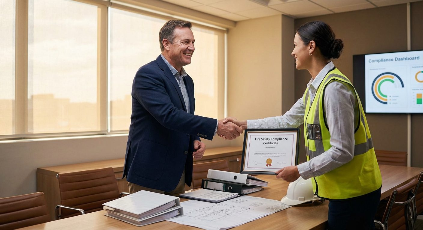 Exploitant d'ERP recevant son certificat de conformité incendie