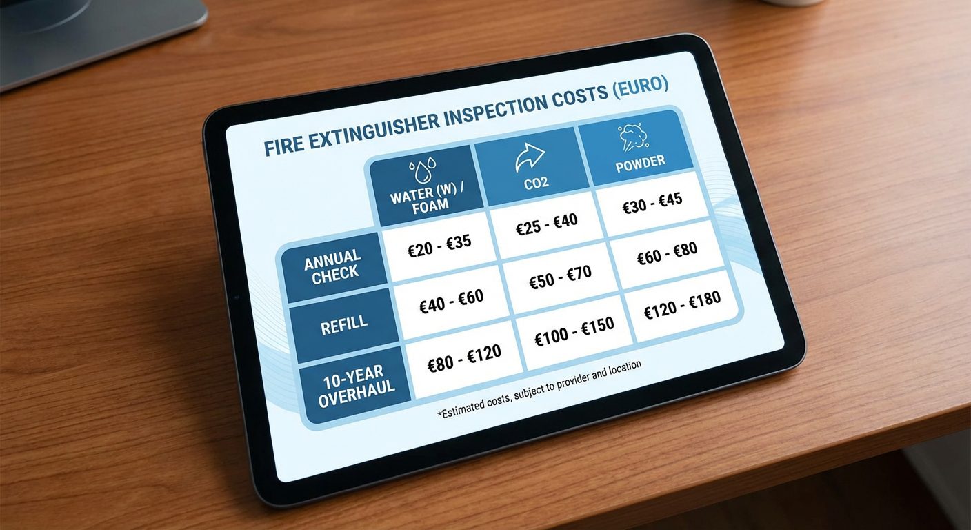 Infographie comparant les coûts de vérification par type d'extincteur