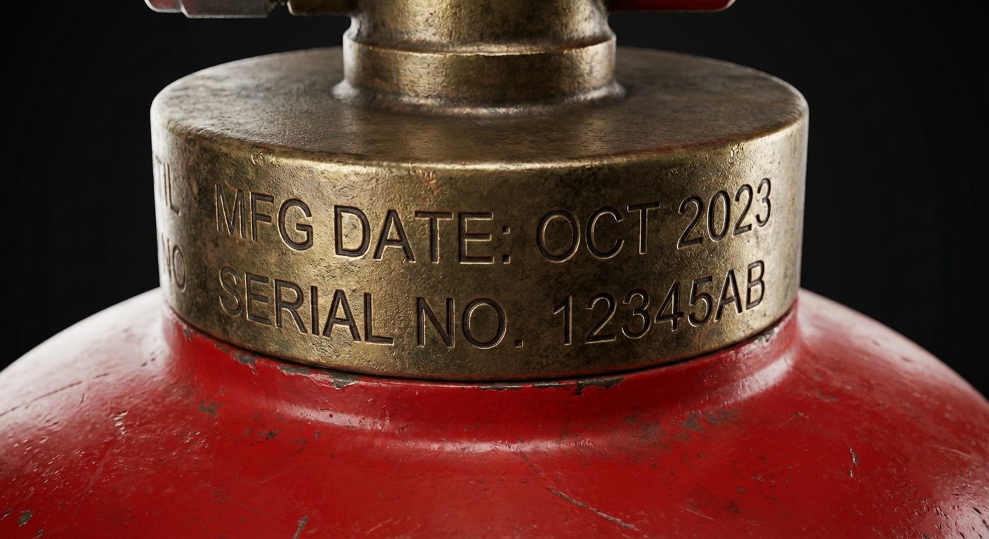 Date de fabrication gravee sur le col d un extincteur