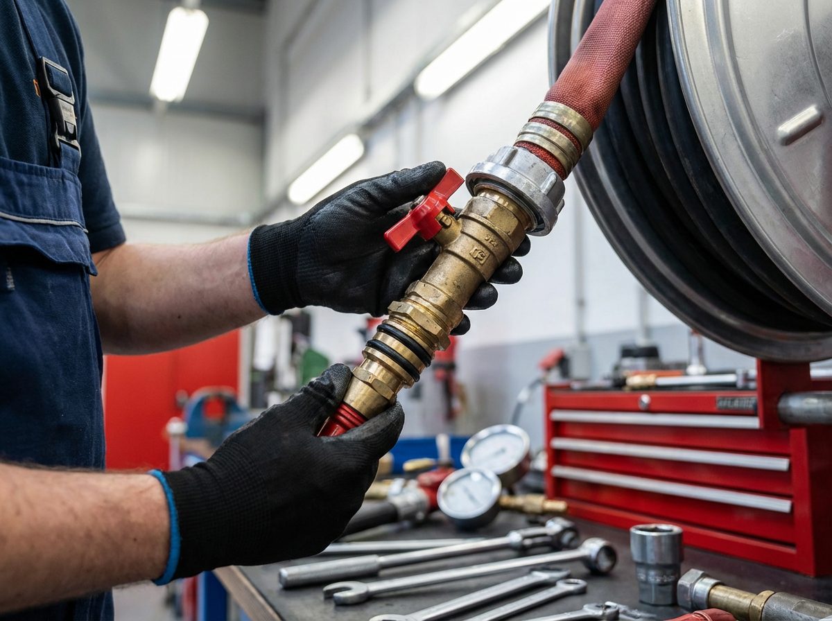 Maintenance gros plan RIA lance et vanne incendie