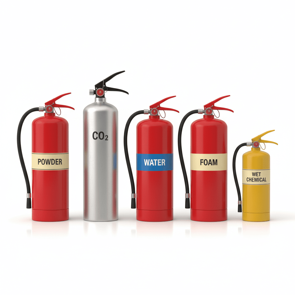 Comparaison des types extincteurs : poudre, CO2, eau et mousse