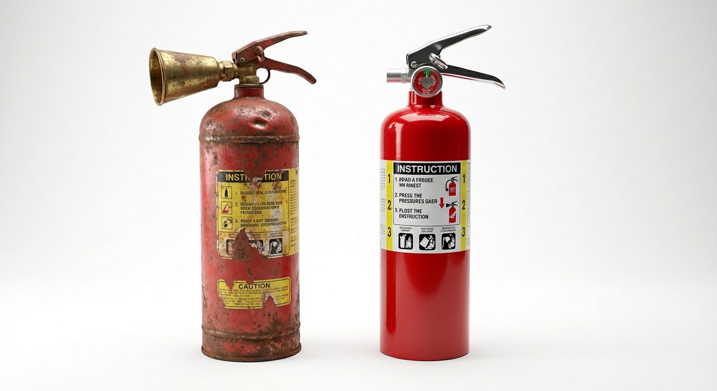Comparaison entre un extincteur ancien et un extincteur neuf