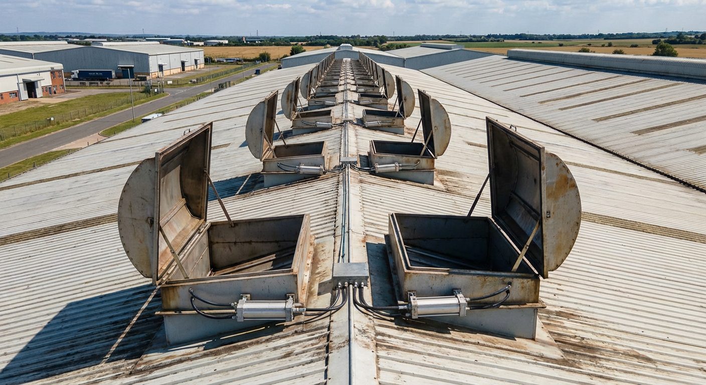 Rangée de DENFC pneumatiques installés sur toiture d’usine