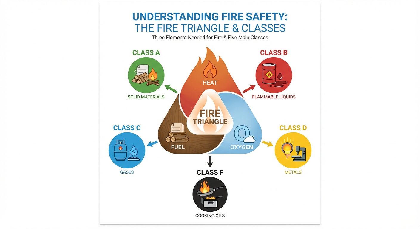 triangle du feu et classes de feu a b c d f