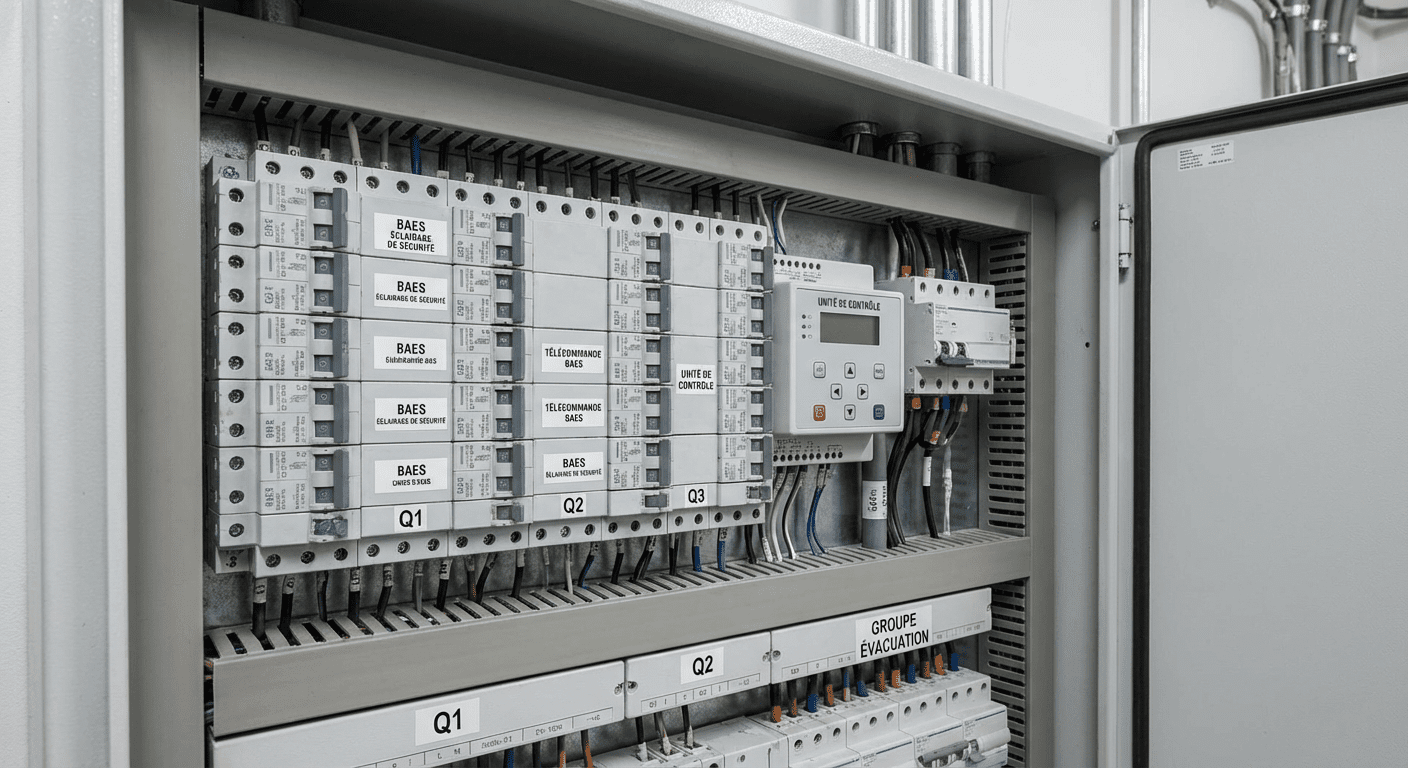Tableau électrique avec disjoncteurs et télécommande BAES