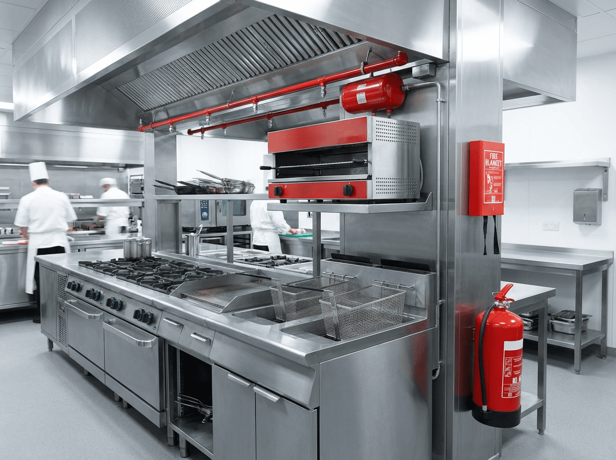 Equipement securite incendie dans cuisine professionnelle hotel