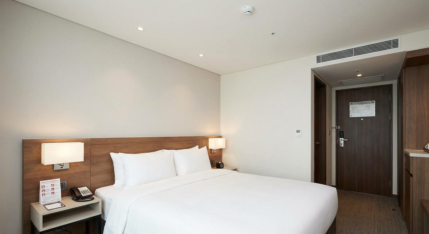 Équipements de sécurité incendie dans une chambre d'hôtel