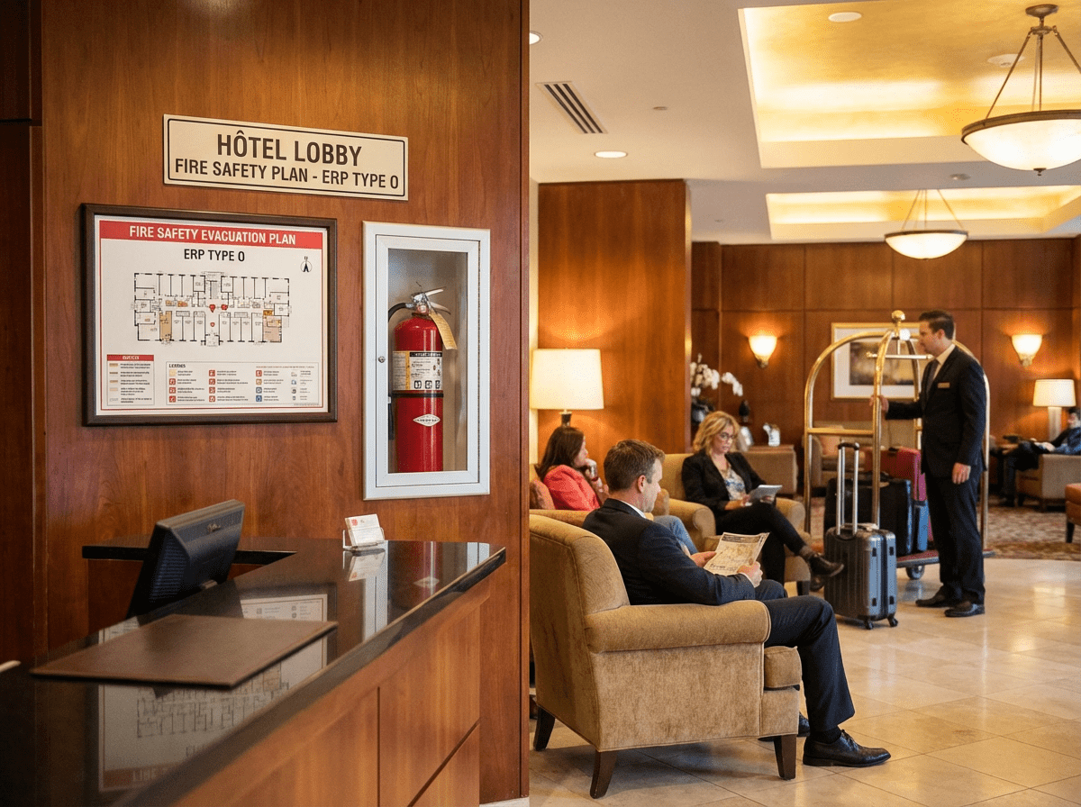 Hall d hôtel illustrant un ERP de type O (hébergement)