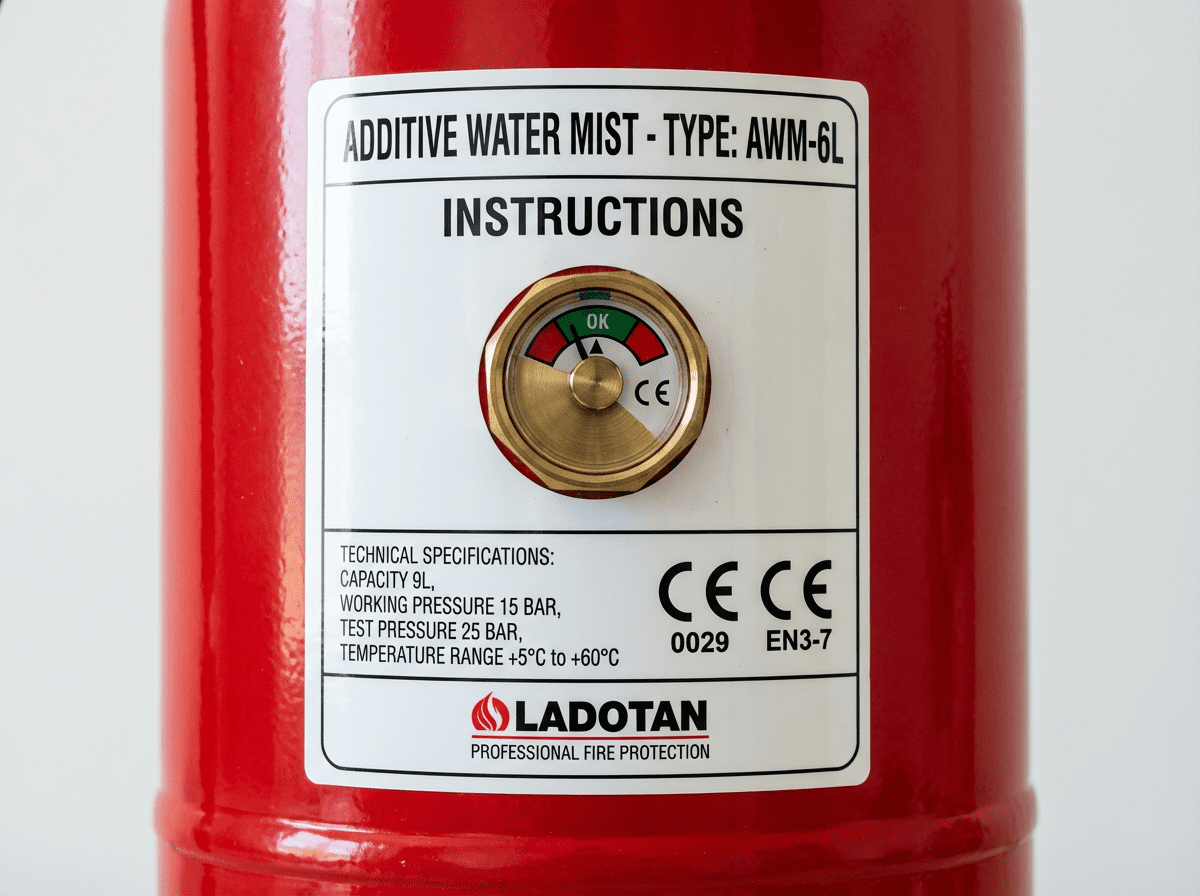 Etiquette et specifications techniques extincteur eau pulverisee additif norme NF EN 3-7