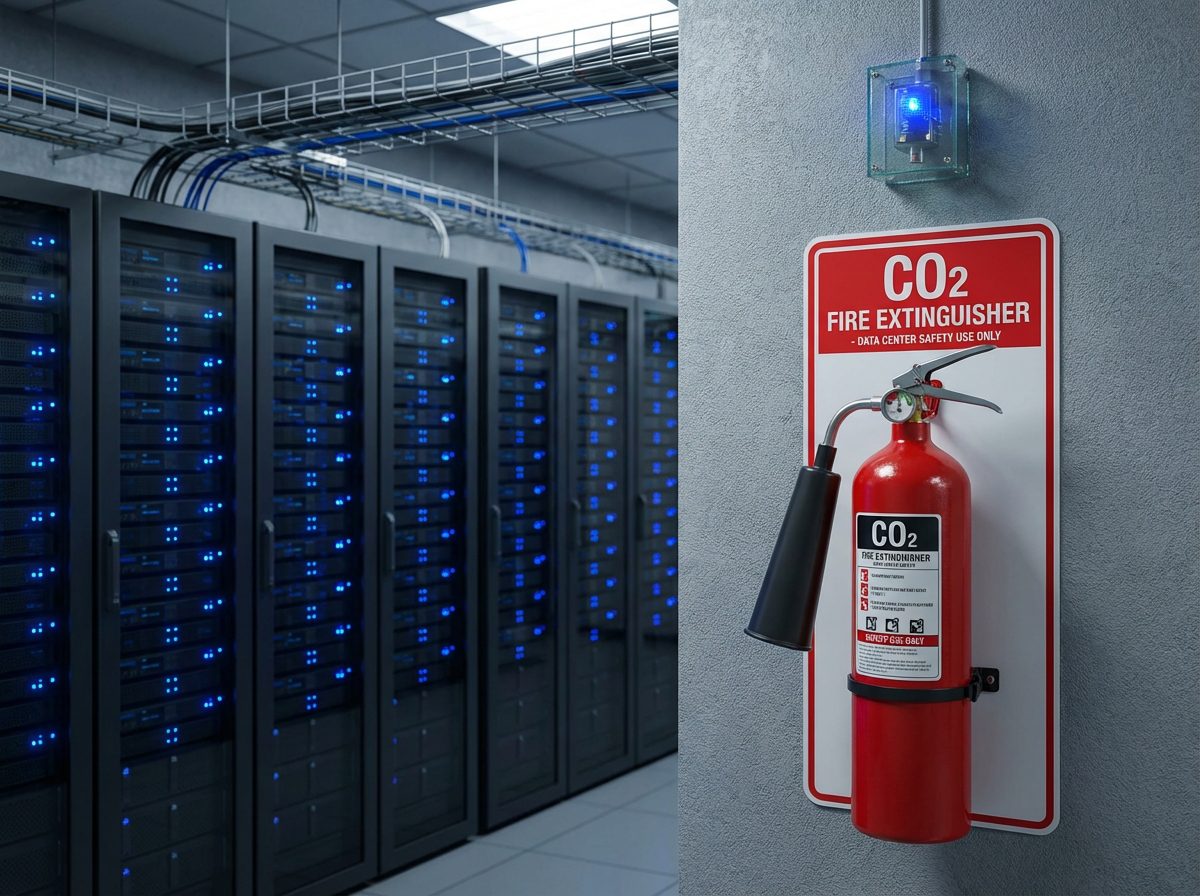 Extincteur CO2 installe en salle serveur