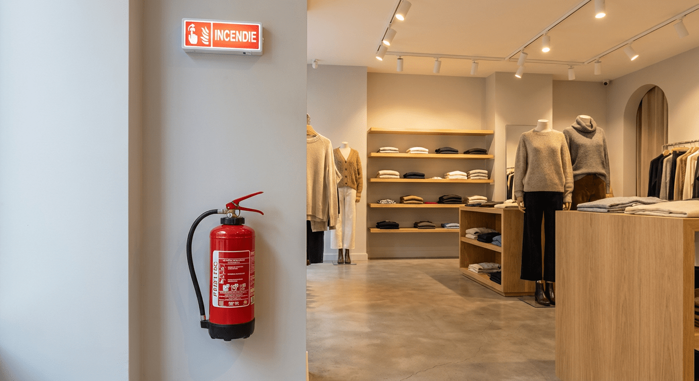 Extincteur conforme installé dans un commerce de détail à Lyon