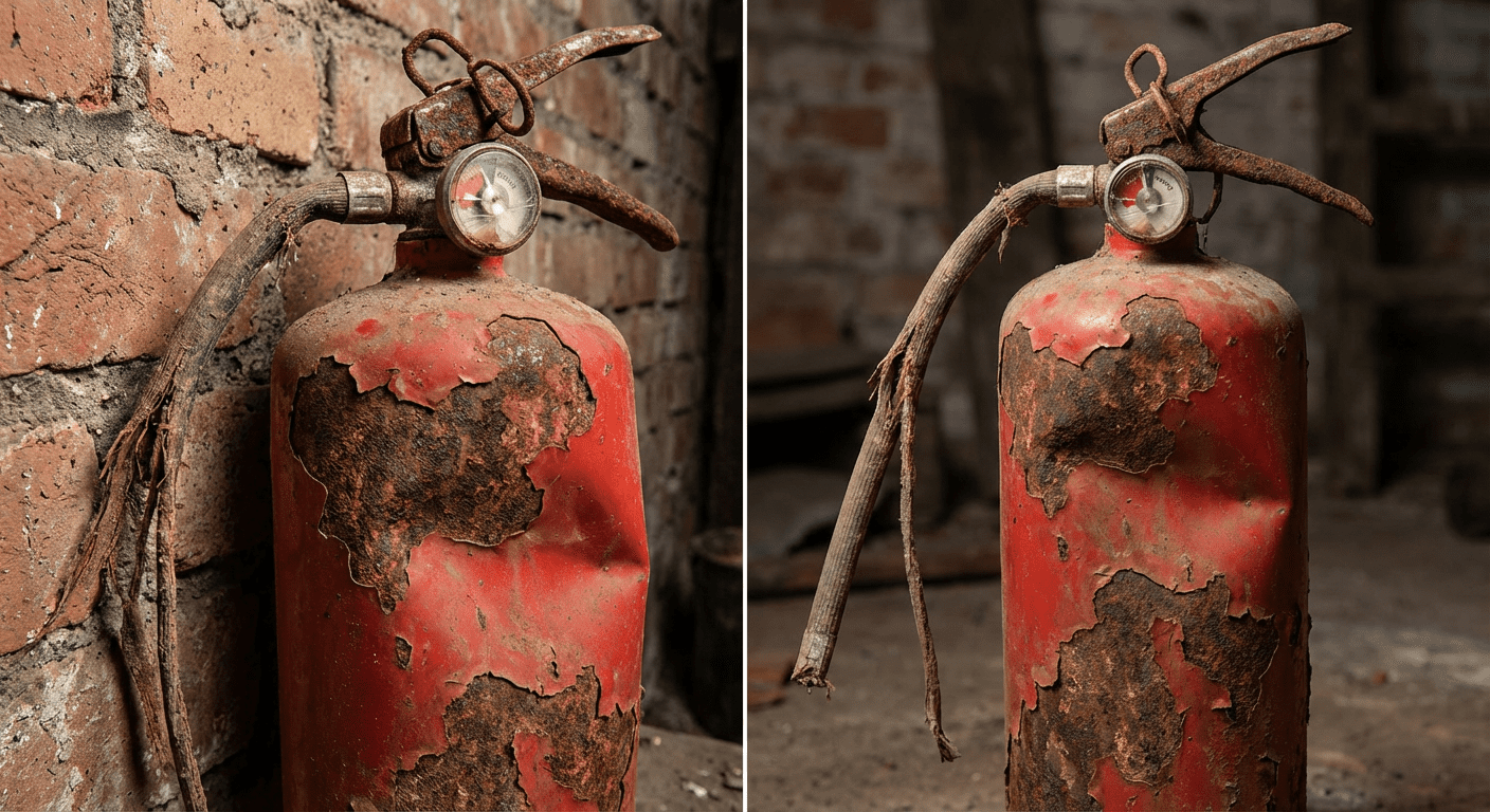 Extincteur corrodé nécessitant un remplacement