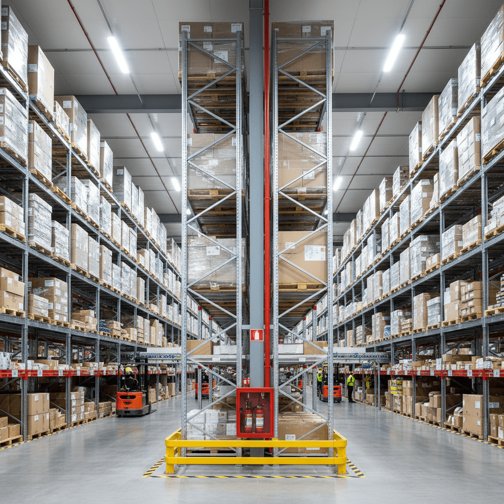 Extincteur installe dans un entrepot logistique