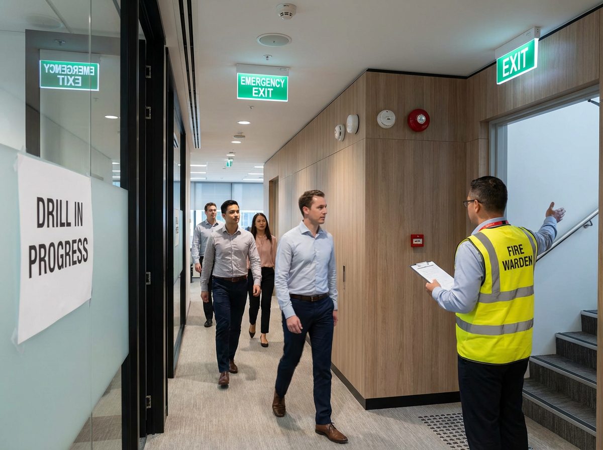 Exercice d evacuation incendie dans un immeuble de bureaux