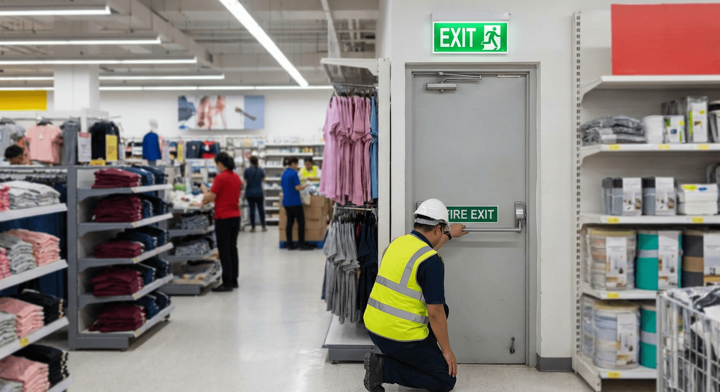 Verification issue de secours dans un magasin lors d un audit incendie