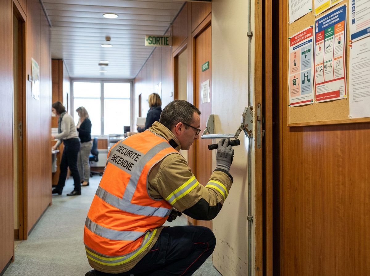 Inspecteur verifiant la conformité des portes coupe-feu a Lyon