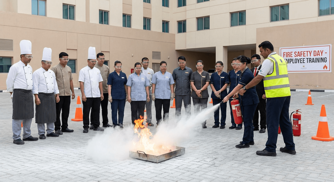Formation sécurité incendie du personnel hôtelier avec extincteur