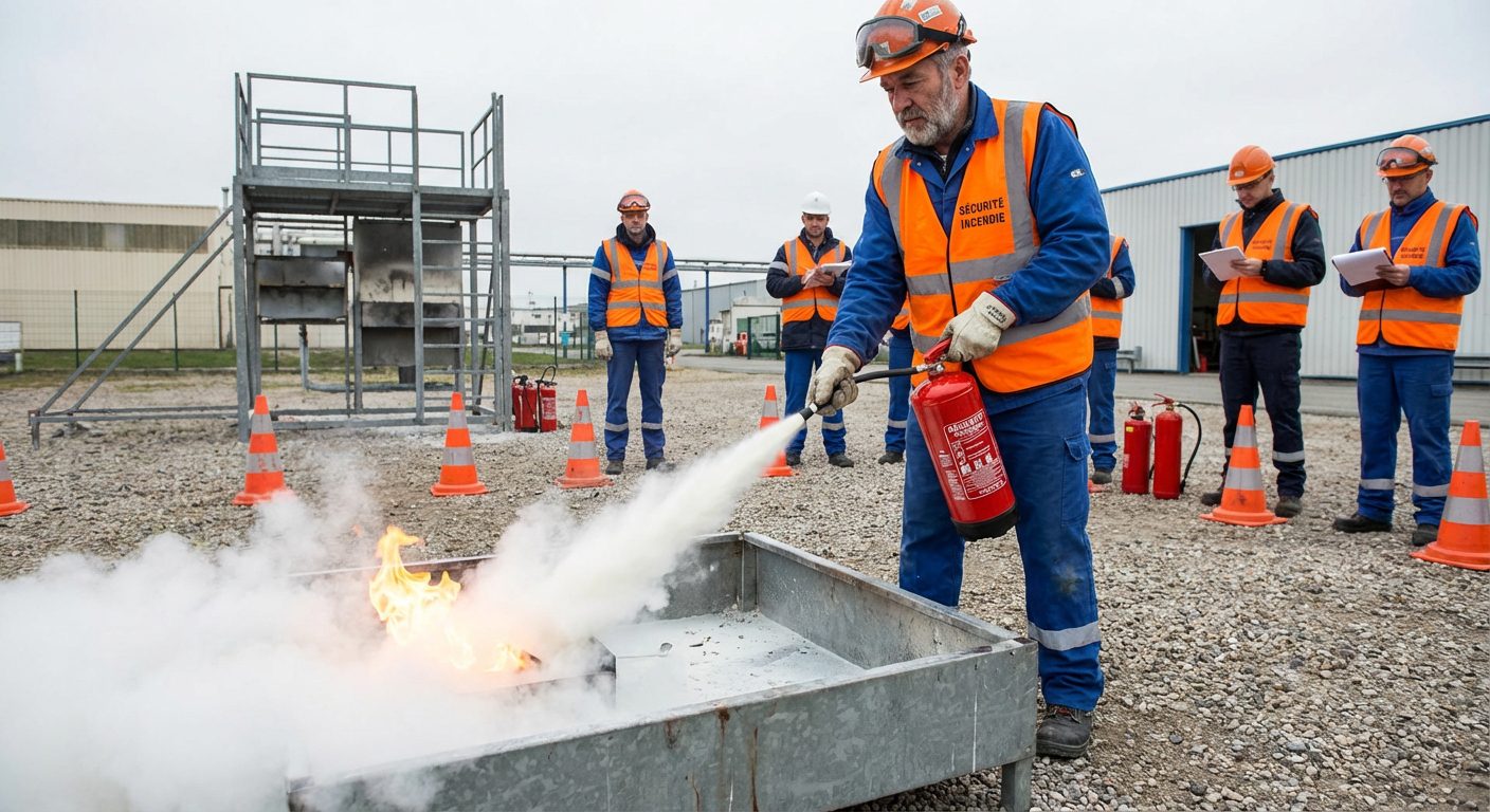 salarie exercice extincteur poudre feu controle formation pratique