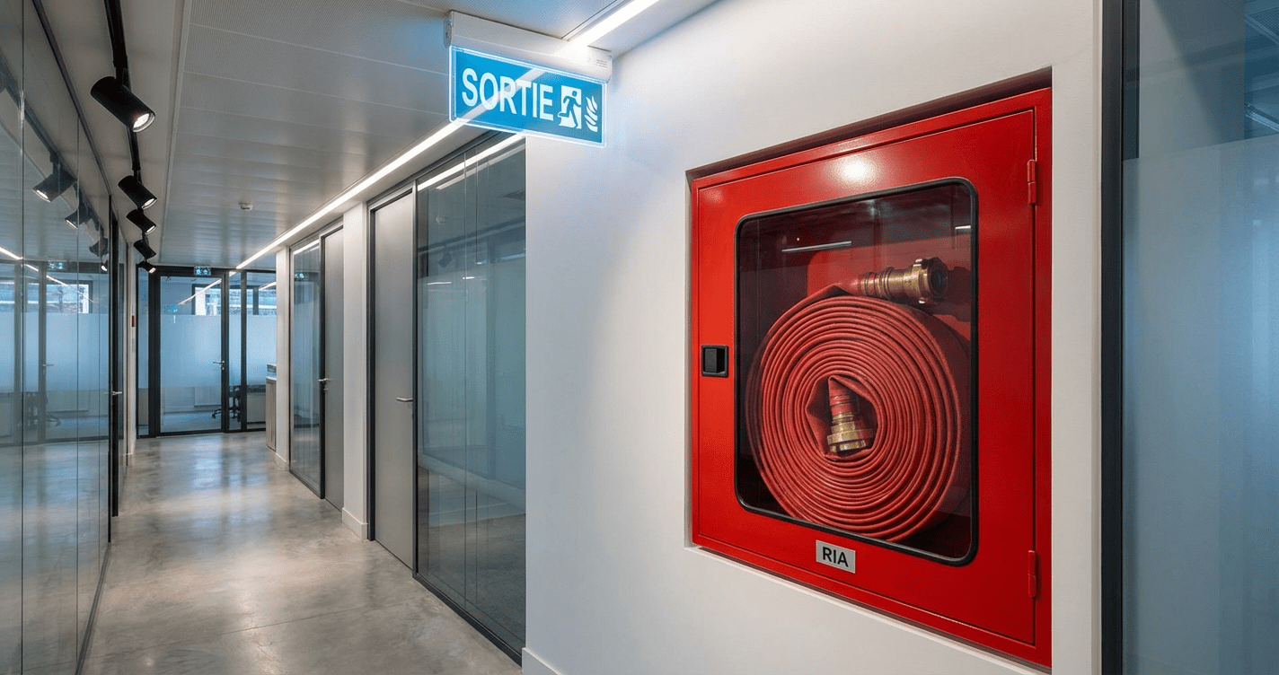 Armoire RIA dans un couloir de batiment commercial a Grigny