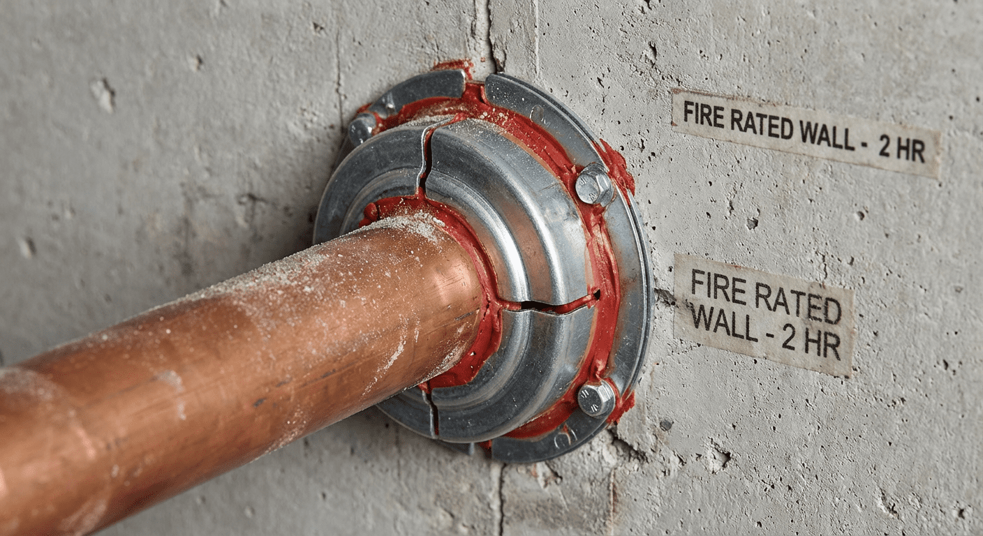 Manchon coupe-feu autour d'une canalisation traversant une paroi résistante au feu