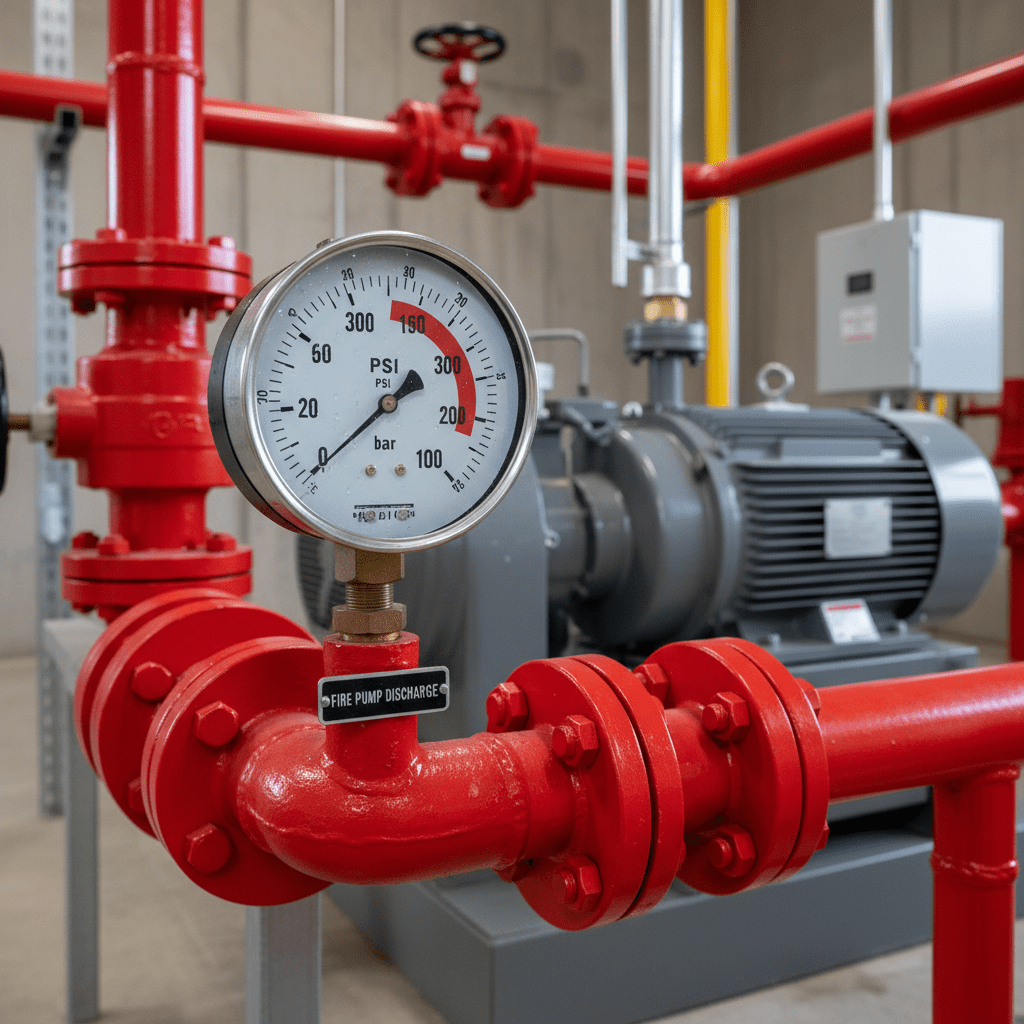 Manometre de pression sur systeme de pompe incendie