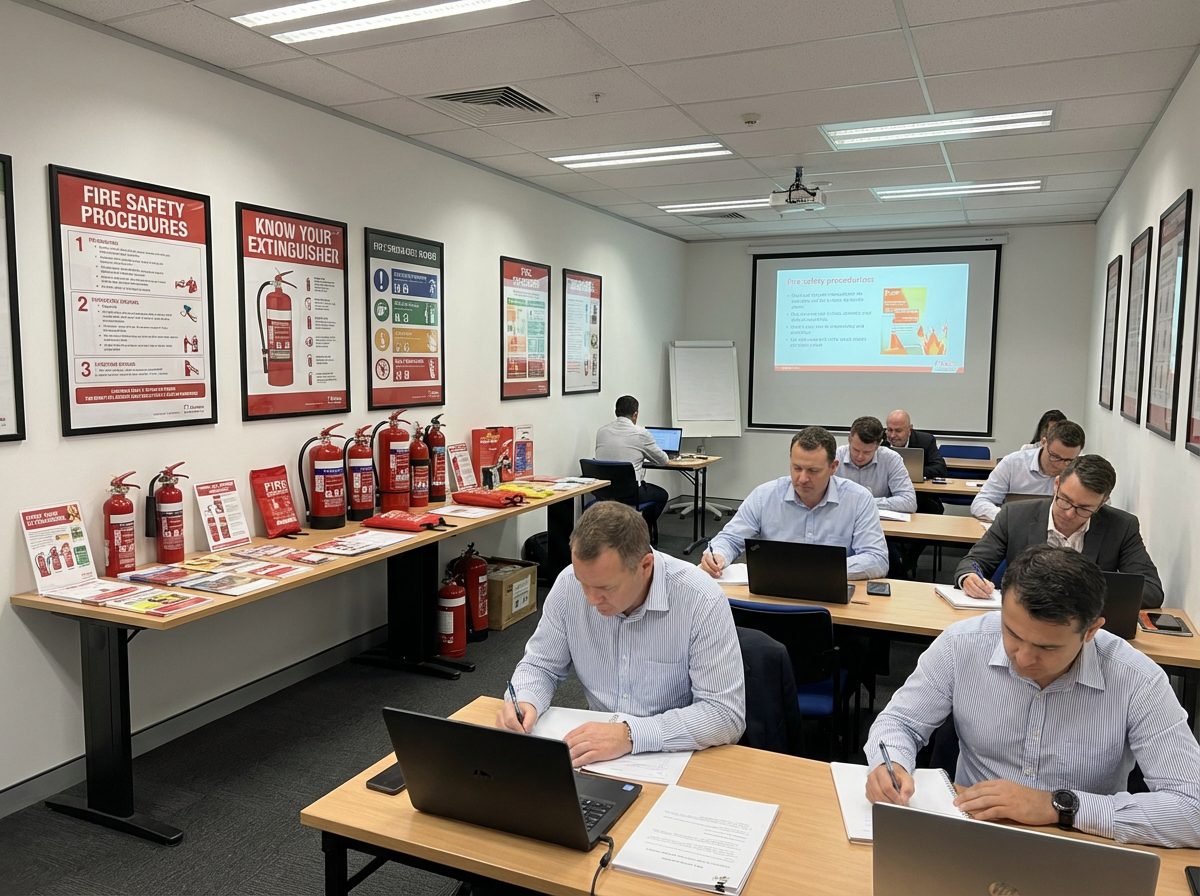 Salle de formation securite incendie avec materiel pedagogique