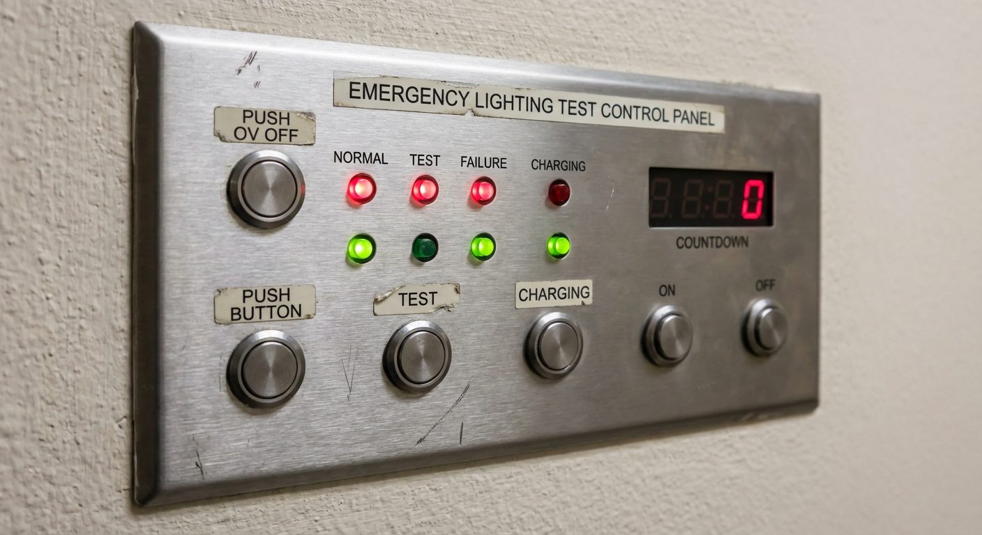 Panneau de contrôle de test éclairage de sécurité avec voyants LED et boutons de commande