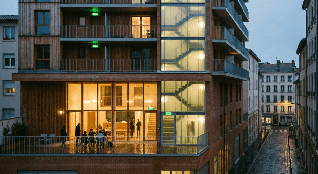 BAEH éclairage habitation Lyon 3 Immeuble moderne Lyon parties communes eclairees BAEH