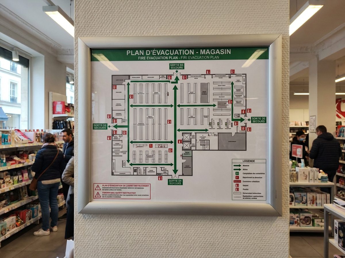 Extincteur en commerce : obligations, types et réglementation ERP 5 Plan d'évacuation incendie affiché dans un commerce conforme ERP