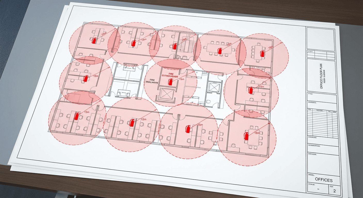Plan d implantation des extincteurs dans des bureaux