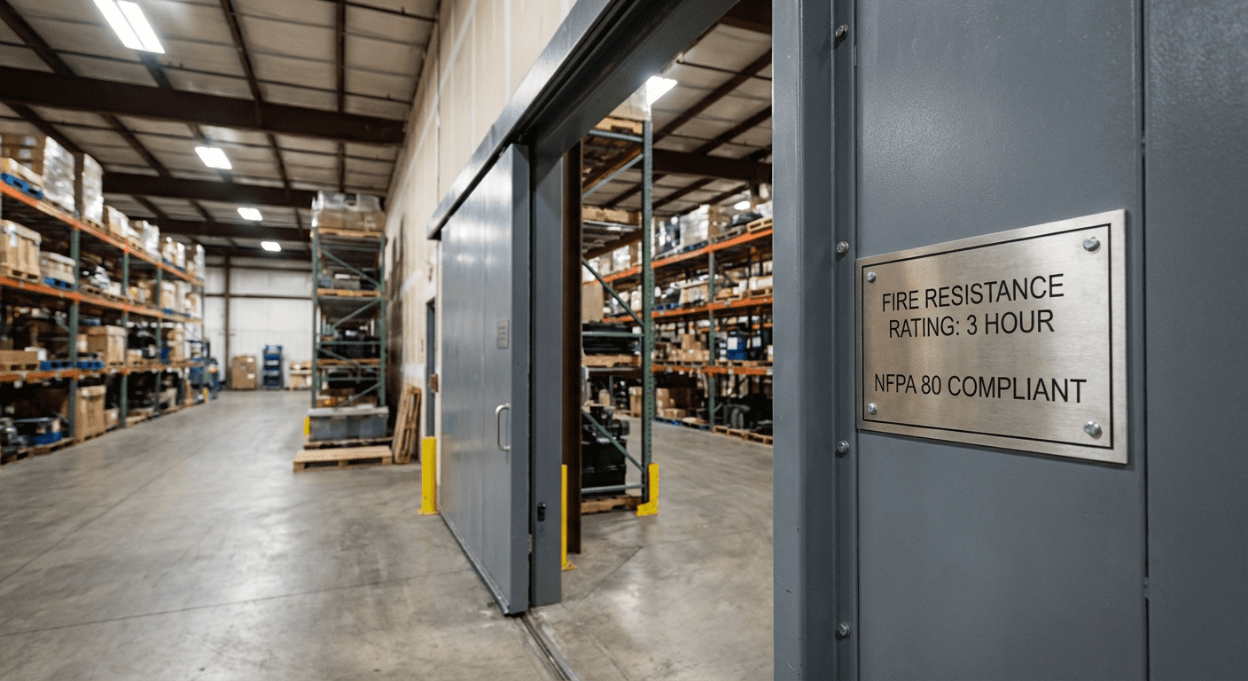Porte coupe-feu coulissante industrielle dans un entrepôt