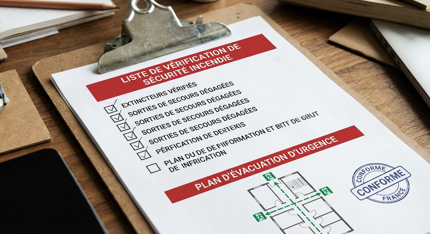 Checklist securite incendie imprimee avec cases cochees
