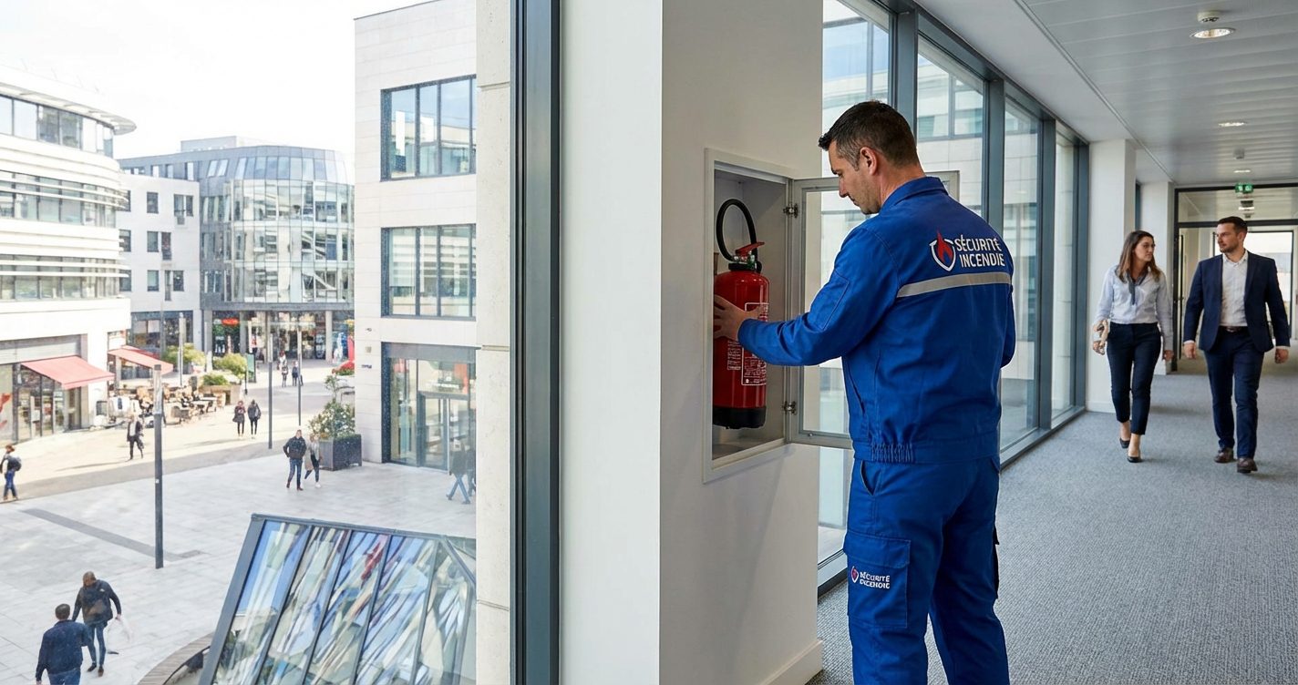 Technicien en maintenance extincteur dans le quartier commercial de Caluire-et-Cuire