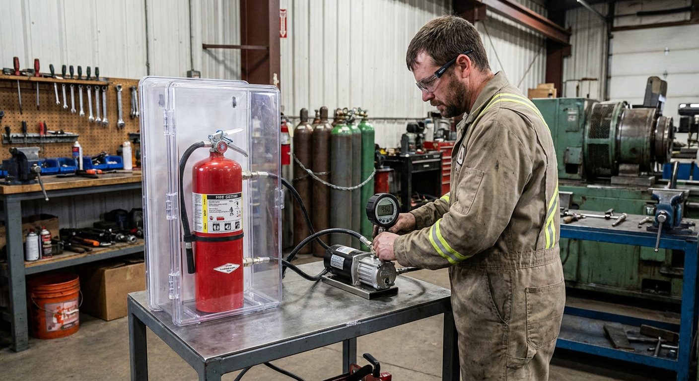 Réépreuve hydraulique d’un extincteur en atelier certifié
