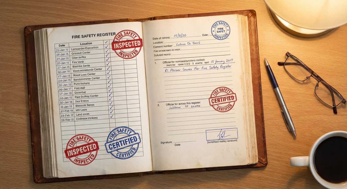 Registre de sécurité incendie rempli avec vérifications obligatoires