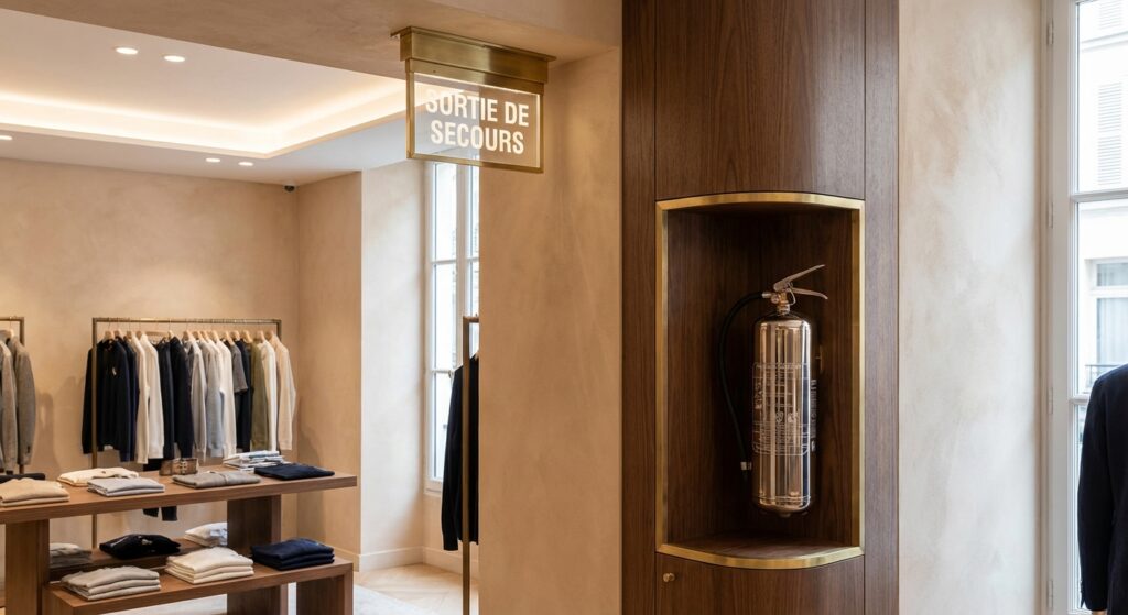 Extincteur commerce magasin 2 Sécurité incendie dans une boutique commerciale avec extincteur visible