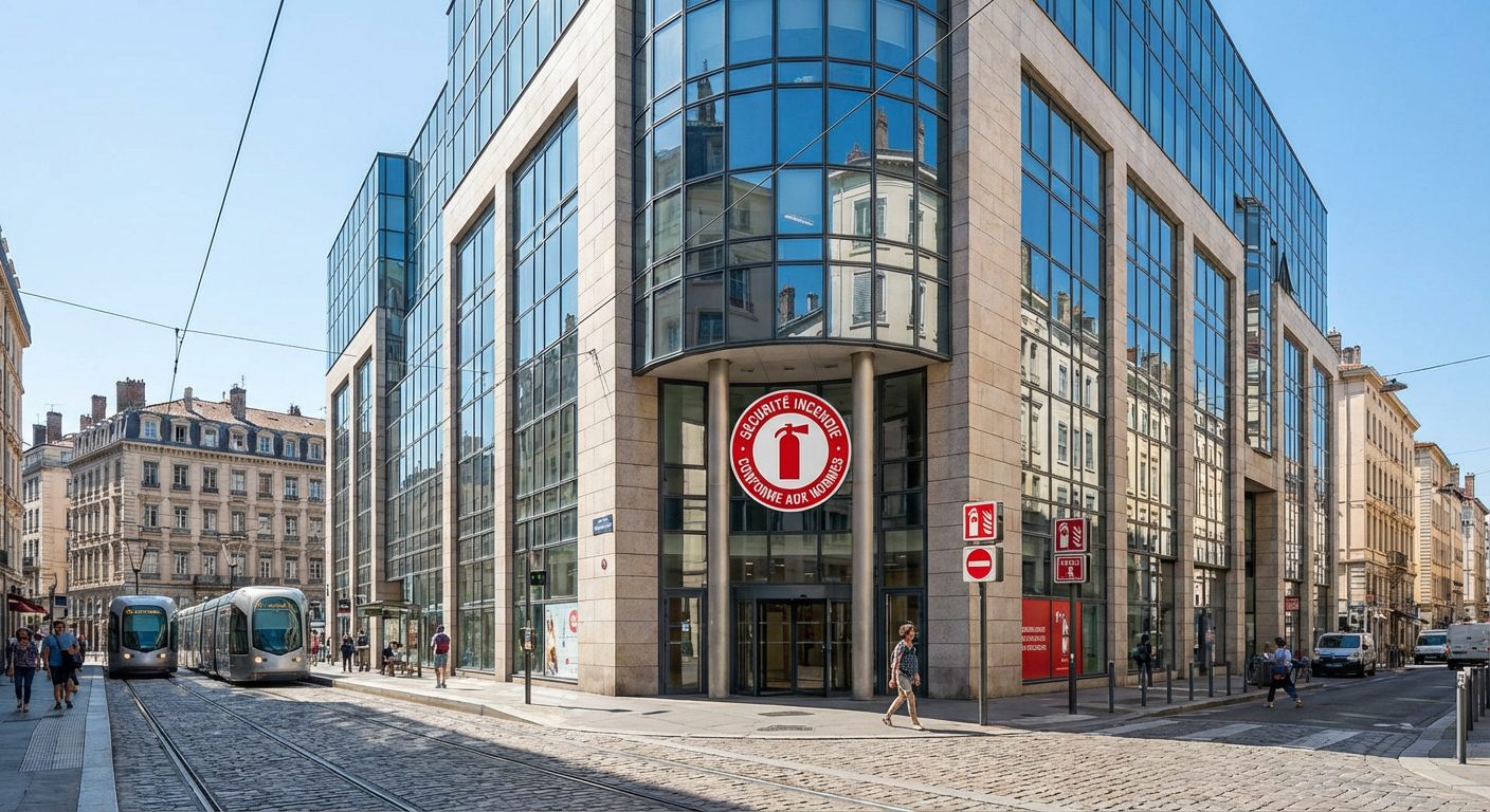 Bâtiment commercial à Lyon conforme aux normes de sécurité incendie ERP