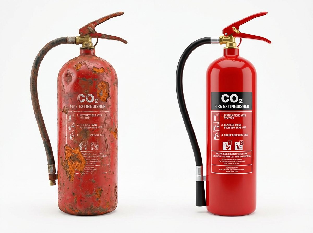 Extincteur CO2 ancien corrode vs neuf