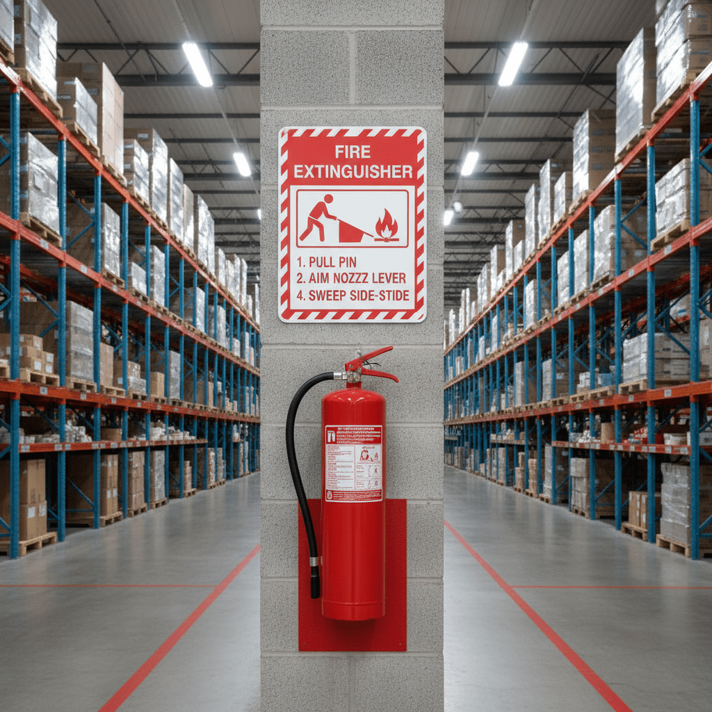 Signalisation extincteur dans une zone de stockage