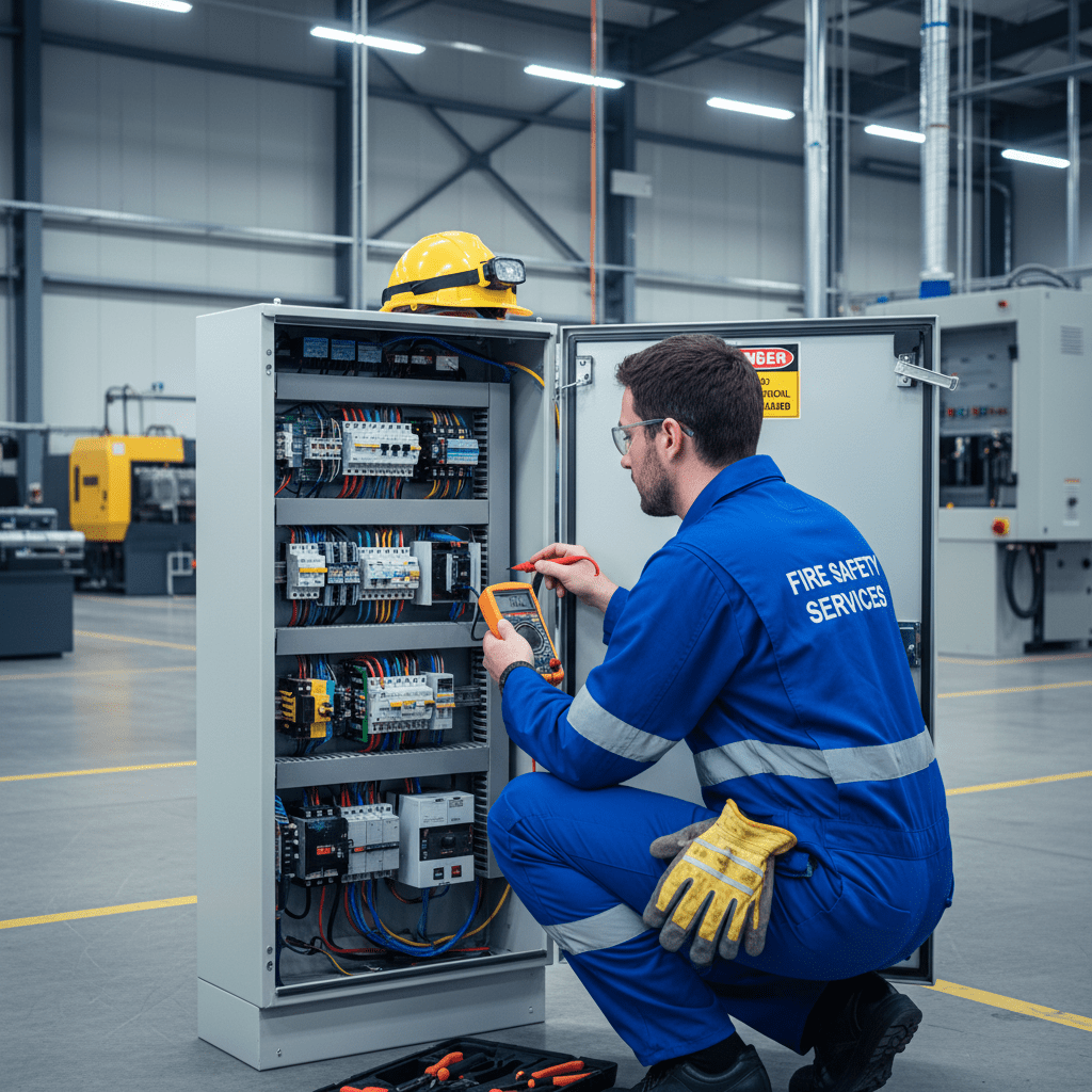 Technicien diagnostiquant un panneau de commande BAES